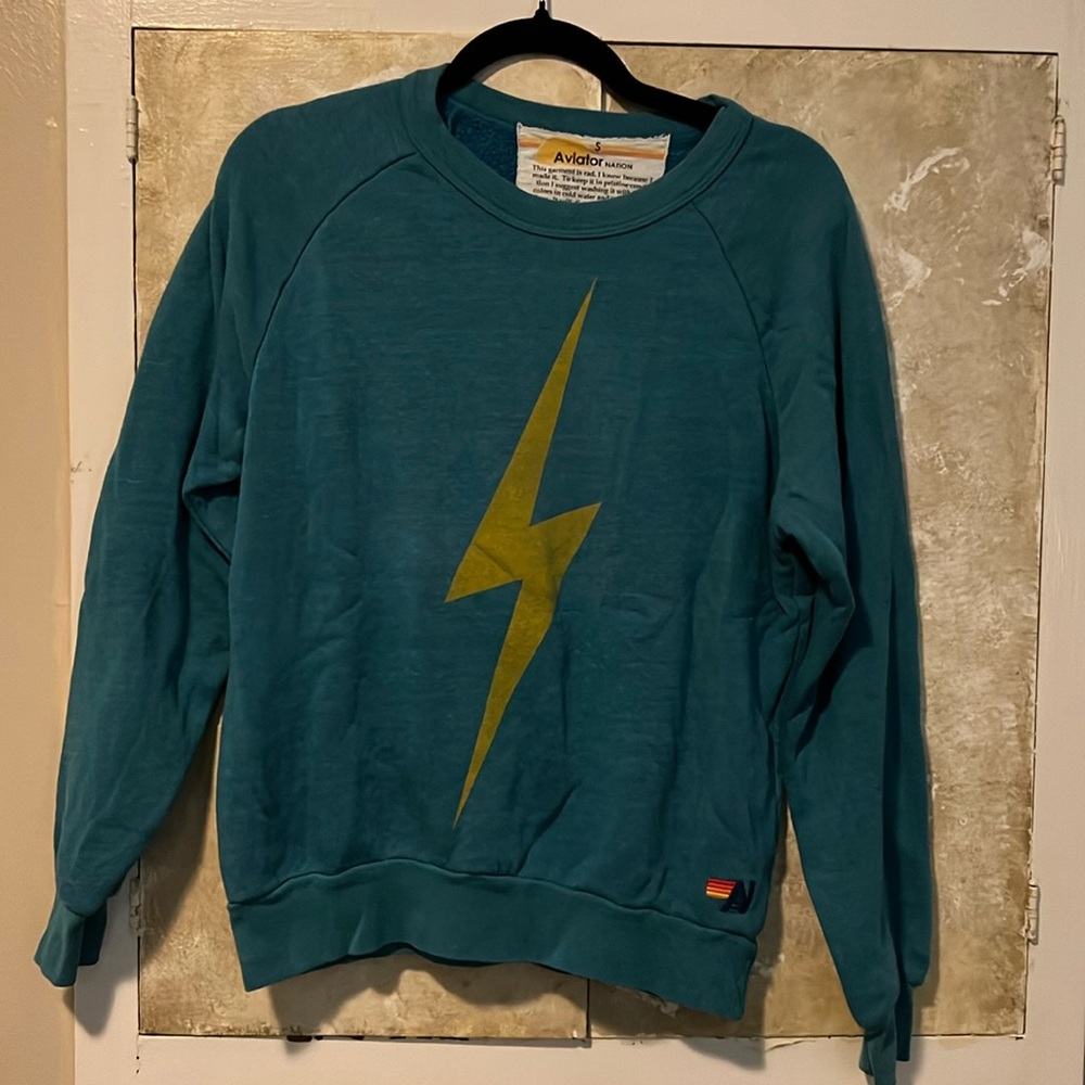 Aviator Nation Blue lighting bolt Crewneck